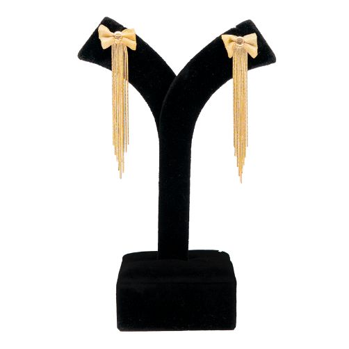 Elegant Gold Finish Bow Tassel Earrings for Women – Long Drop Style